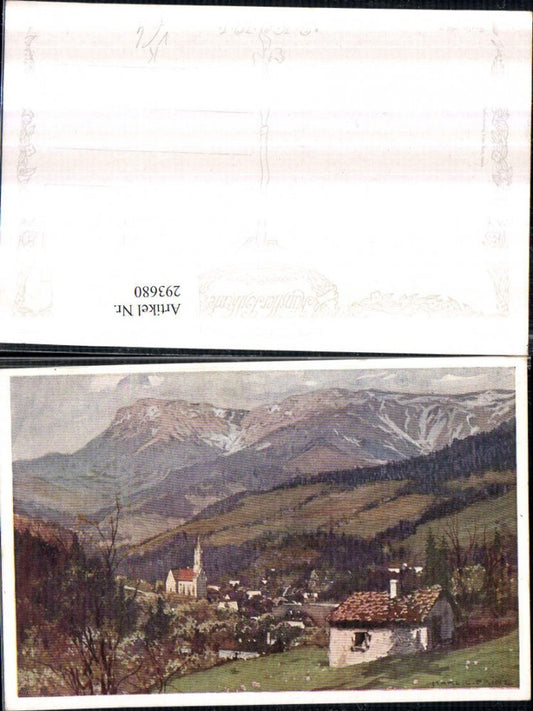 293680,Künstler AK Karl Ludwig Prinz Prein an d. Rax Teilansicht Bergkulisse pub Brüder Kohn 286/3