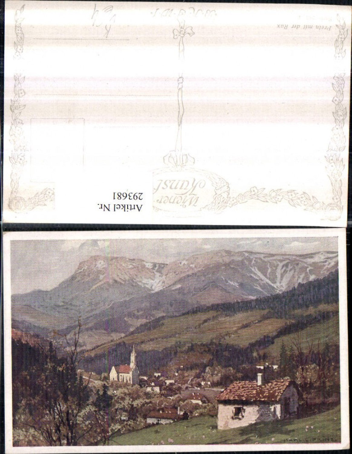 293681,Künstler AK Karl Ludwig Prinz Prein an d. Rax Teilansicht Bergkulisse pub Brüder Kohn 286/3