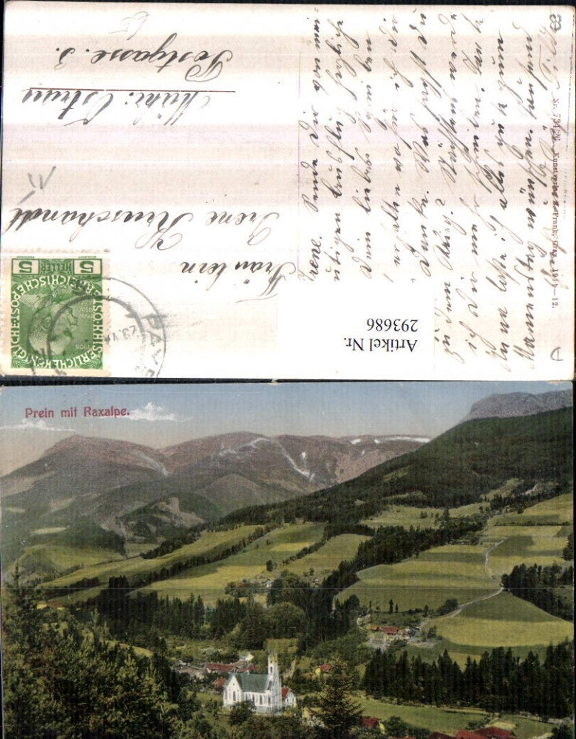 293686,Prein an d. Rax Teilansicht Kirche m. Raxalpe Bergkulisse