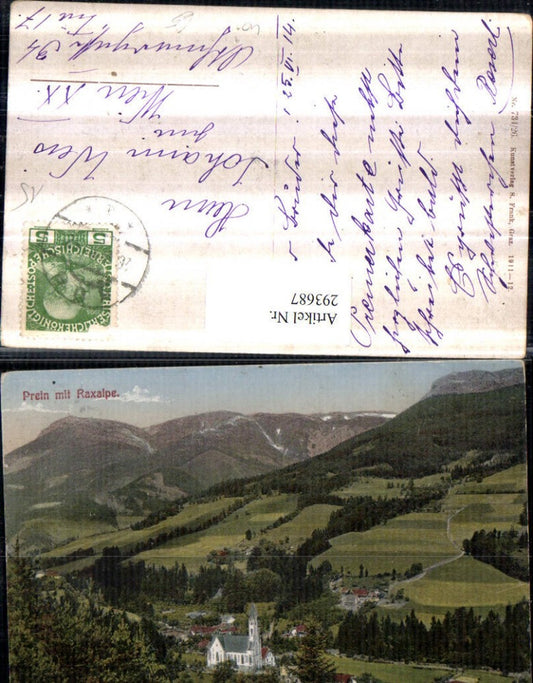 293687,Prein an d. Rax Teilansicht Kirche m. Raxalpe Bergkulisse