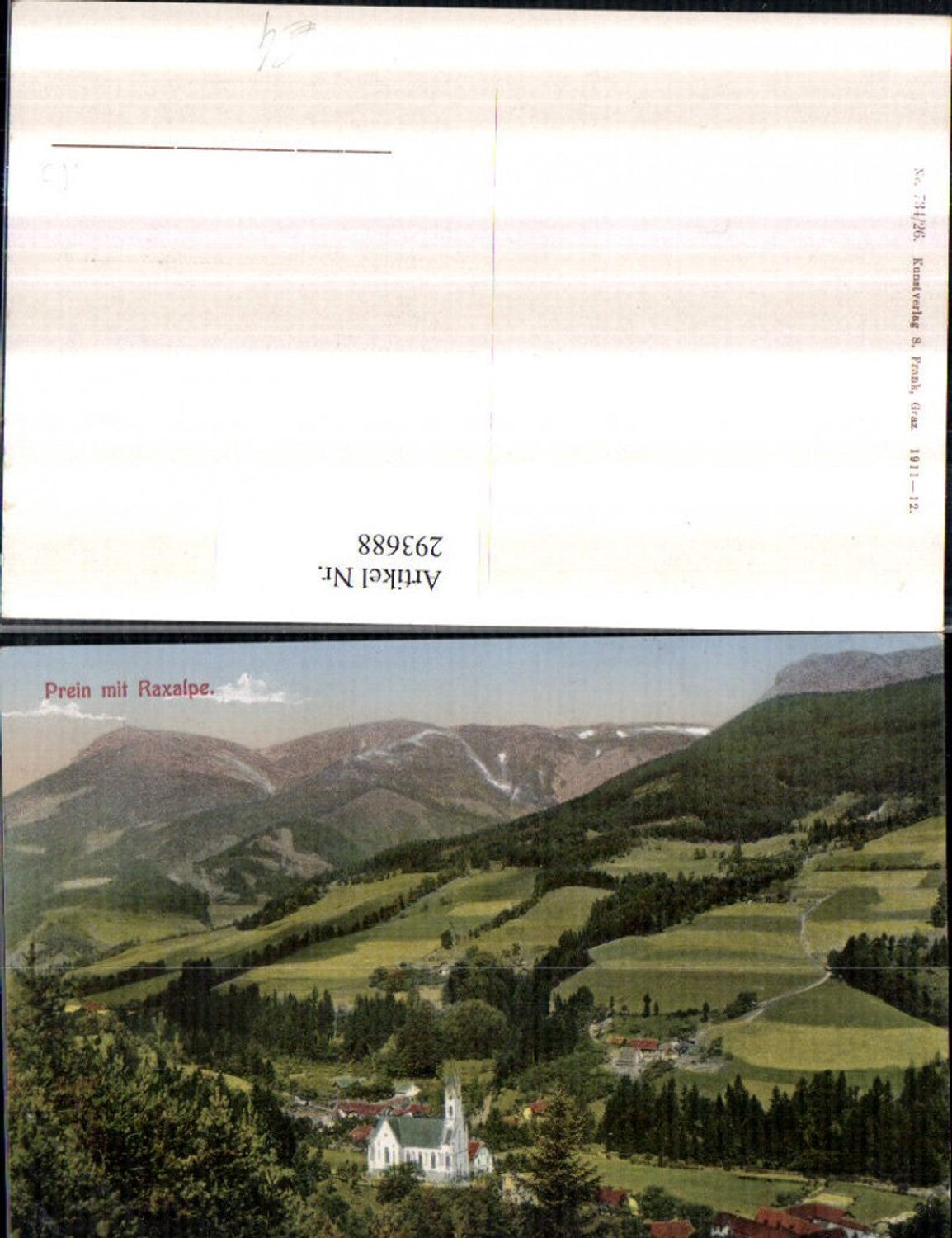 293688,Prein an d. Rax Teilansicht Kirche m. Raxalpe Bergkulisse