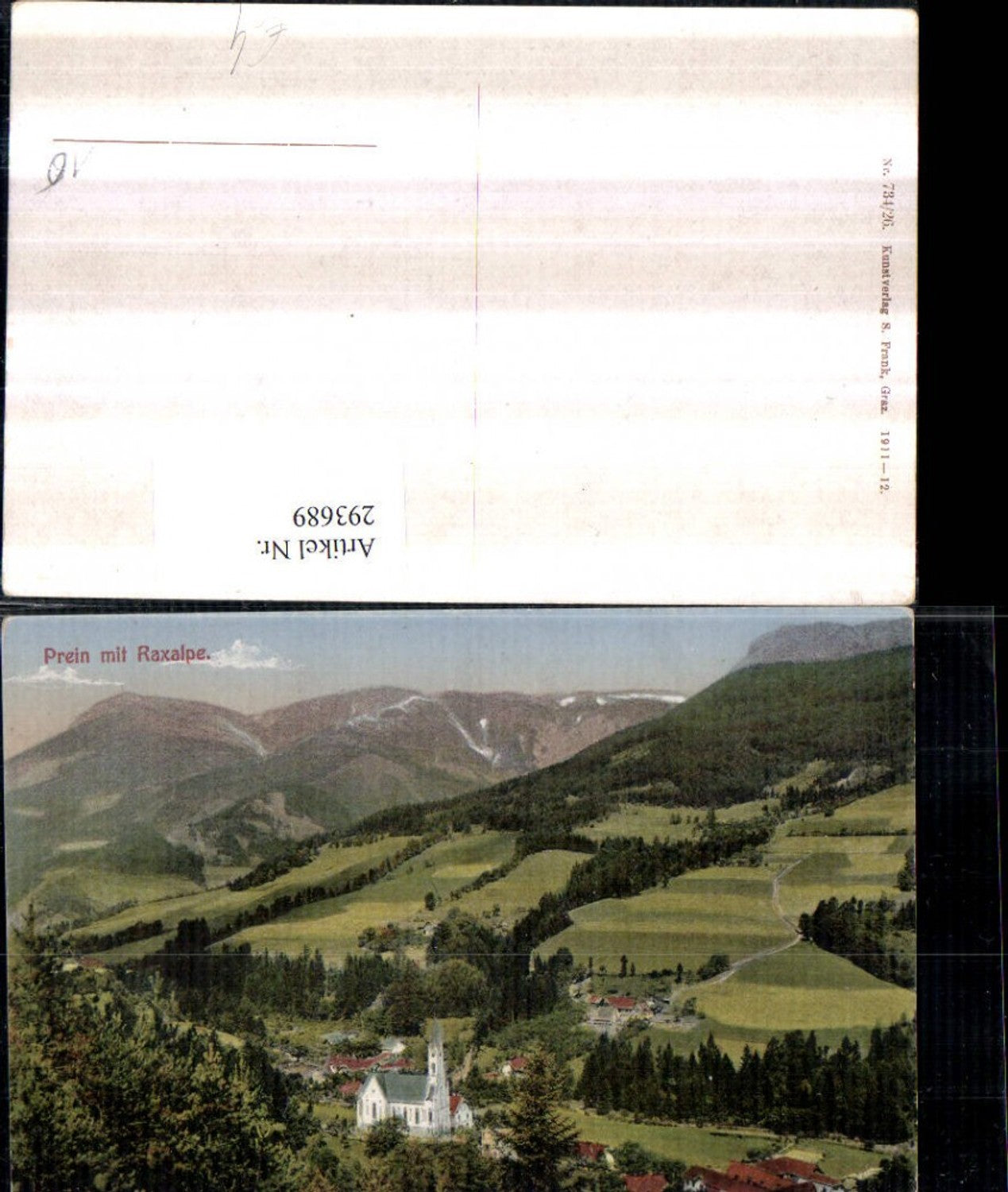 293689,Prein an d. Rax Teilansicht Kirche m. Raxalpe Bergkulisse