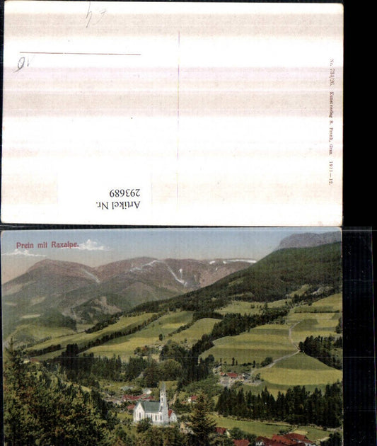 293689,Prein an d. Rax Teilansicht Kirche m. Raxalpe Bergkulisse