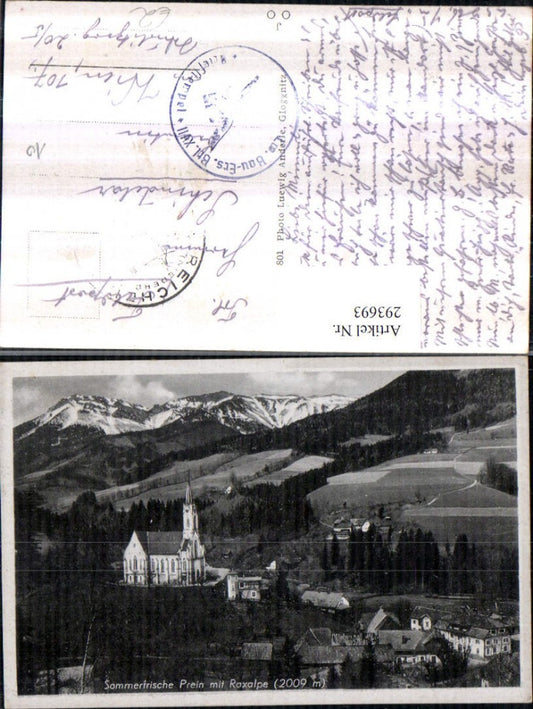 293693,Prein an d. Rax Teilansicht Kirche Bergkulisse