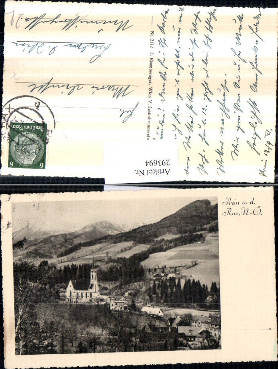 293694,Prein an d. Rax Teilansicht Kirche Bergkulisse