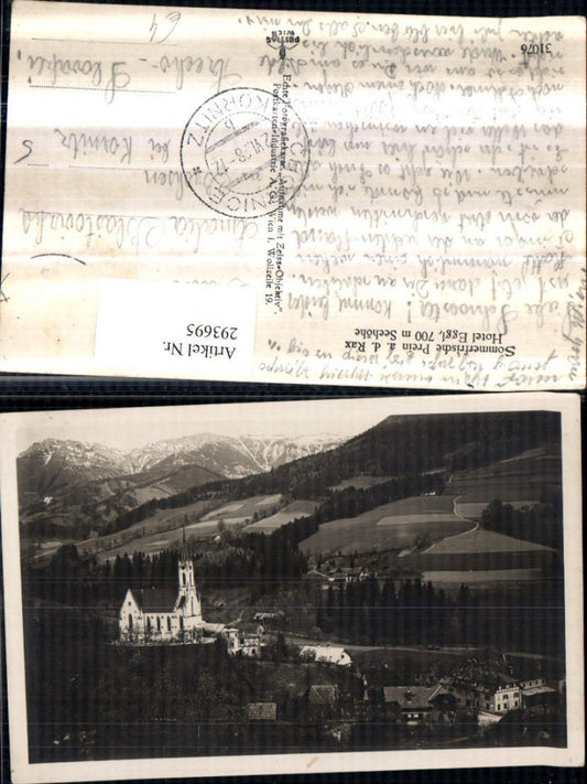 293695,Prein an d. Rax Teilansicht Kirche Hotel Eggl Bergkulisse