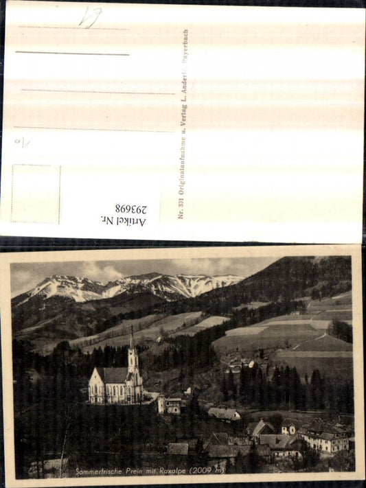 293698,Prein an d. Rax Teilansicht Kirche m. Raxalpe Bergkulisse