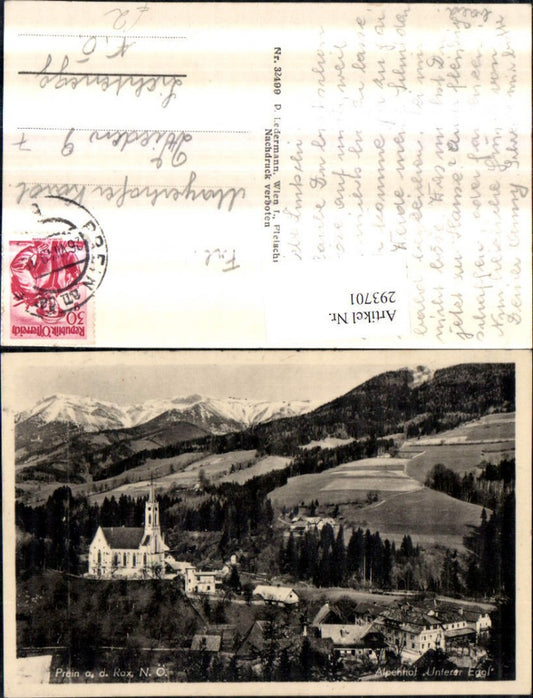 293701,Prein an d. Rax Teilansicht Kirche Alpenhotel Unterer Eggl Bergkulisse