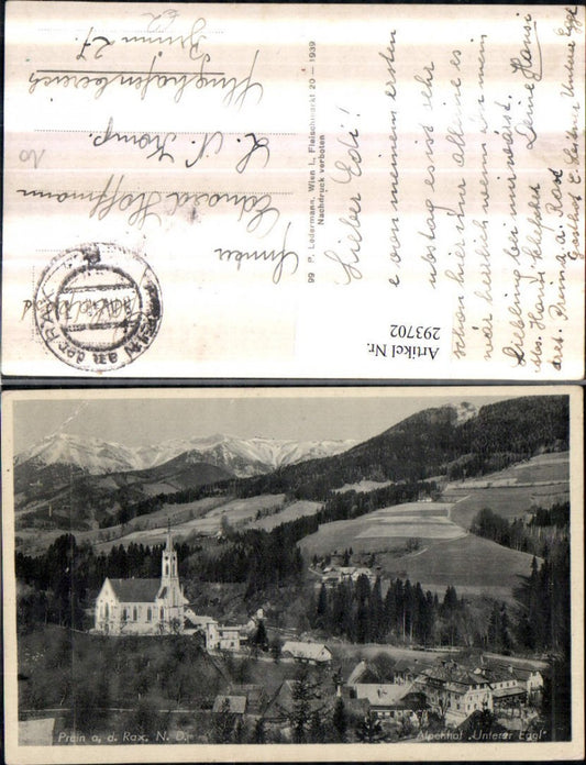 293702,Prein an d. Rax Teilansicht Kirche Alpenhotel Unterer Eggl Bergkulisse