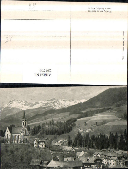 293704,Prein an d. Rax Teilansicht Kirche geg. Raxalpe Bergkulisse