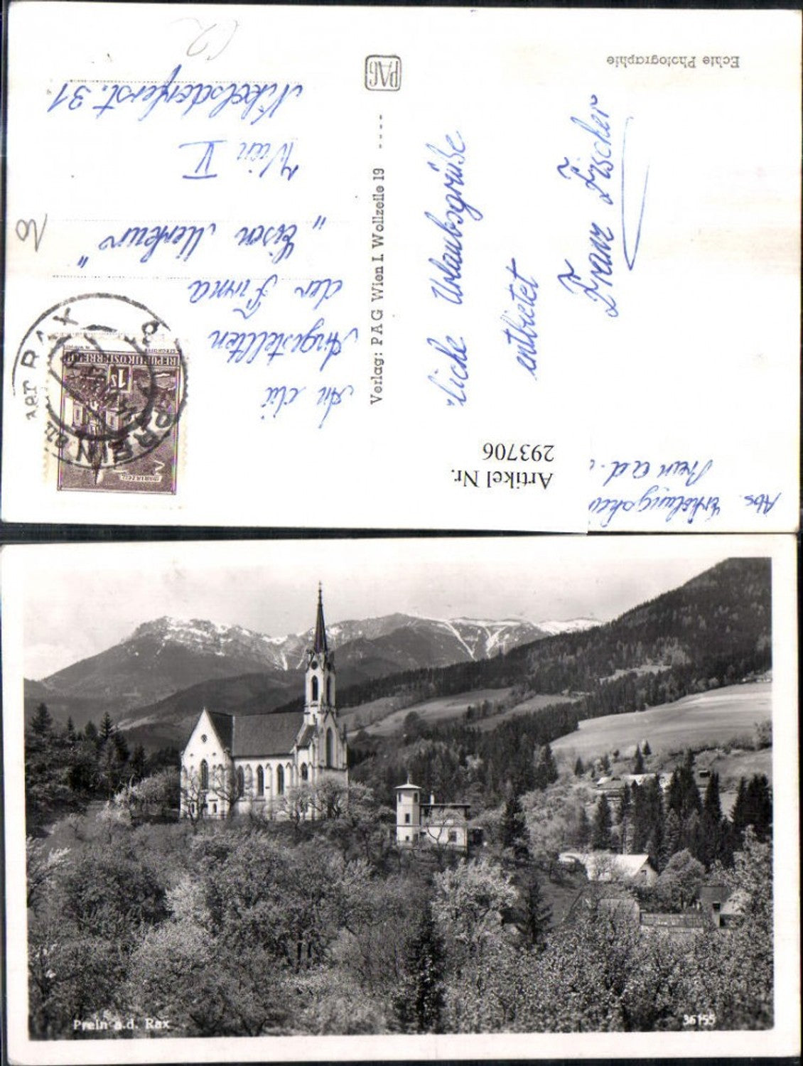 293706,Prein an d. Rax Kirche Bergkulisse