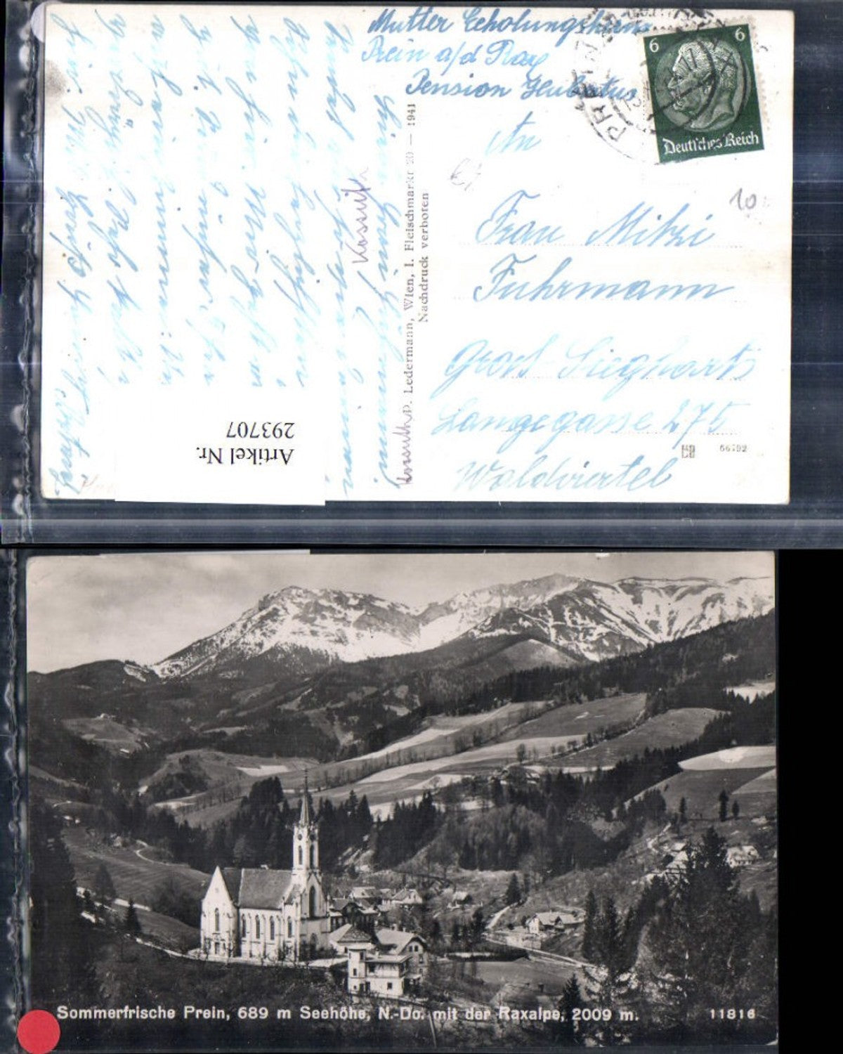 293707,Prein an d. Rax Teilansicht Kirche m. Raxalpe Bergkulisse