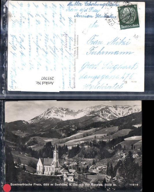 293707,Prein an d. Rax Teilansicht Kirche m. Raxalpe Bergkulisse