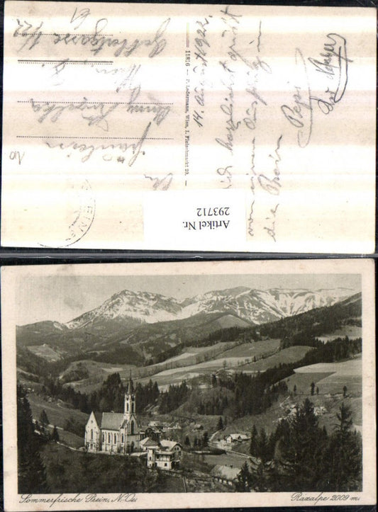 293712,Prein an d. Rax Teilansicht Kirche m. Raxalpe Bergkulisse