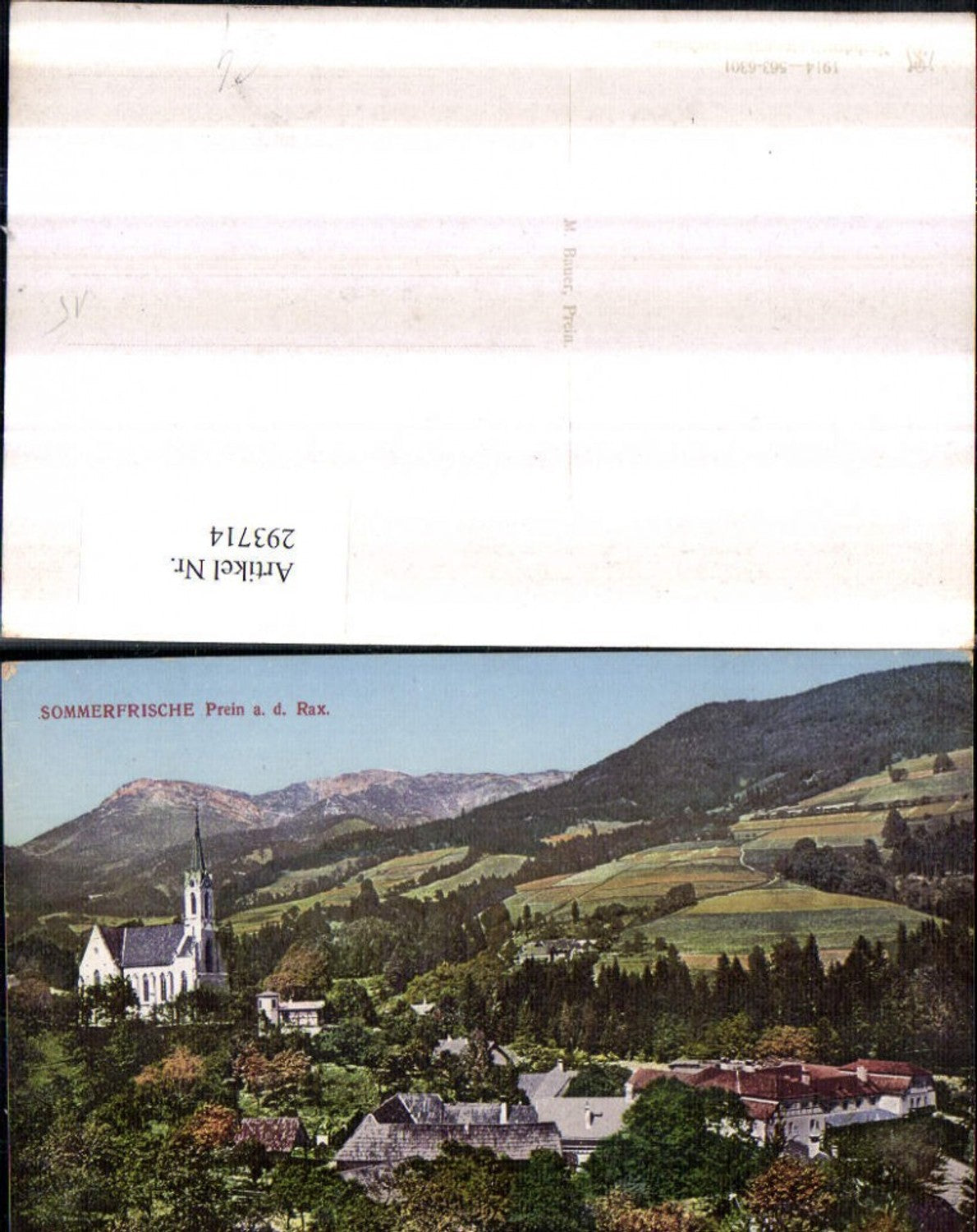 293714,Prein an d. Rax Teilansicht Kirche Bergkulisse