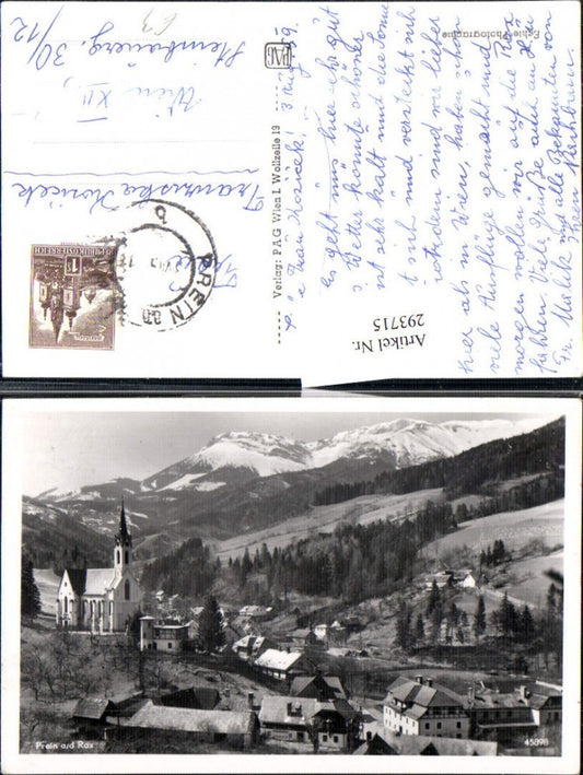 293715,Prein an d. Rax Teilansicht Kirche Bergkulisse