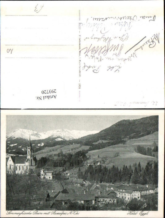 293720,Prein an d. Rax Teilansicht Hotel Eggl u. Kirche m. Raxalpe Bergkulisse