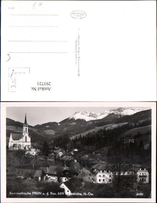 293721,Prein an d. Rax Teilansicht Kirche u. Hotel Eggl Bergkulisse