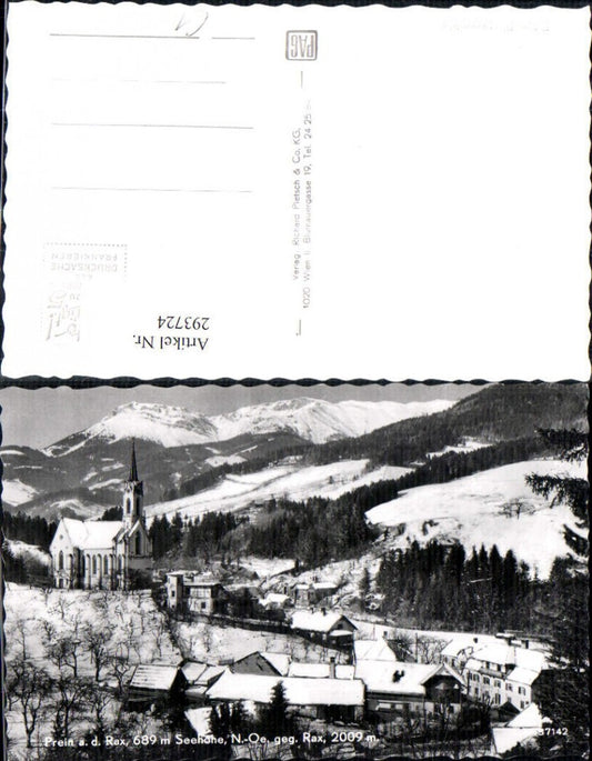 293724,Prein an d. Rax Teilansicht Kirche geg. Rax Bergkulisse Winterbild