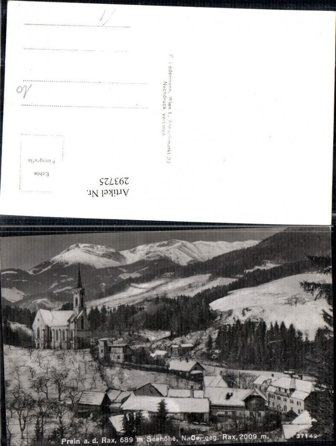 293725,Prein an d. Rax Teilansicht Kirche geg. Rax Bergkulisse Winterbild