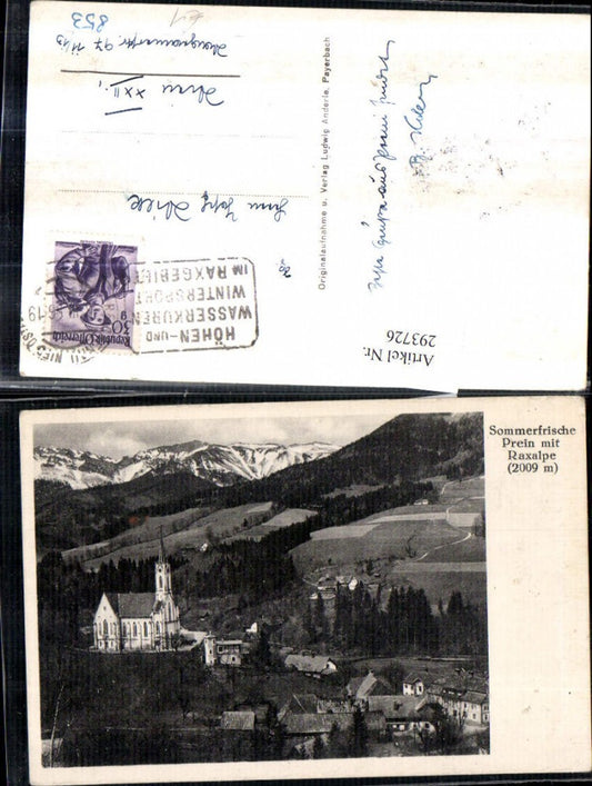 293726,Prein an d. Rax Teilansicht Kirche m. Raxalpe Bergkulisse