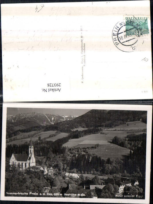 293728,Prein an d. Rax Kirche u. Hotel unterer Eggl Bergkulisse