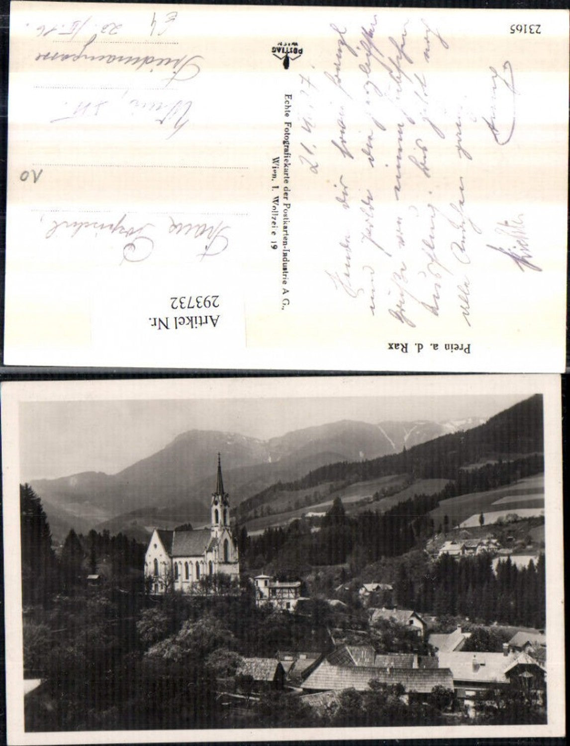 293732,Prein an d. Rax Teilansicht Kirche Bergkulisse