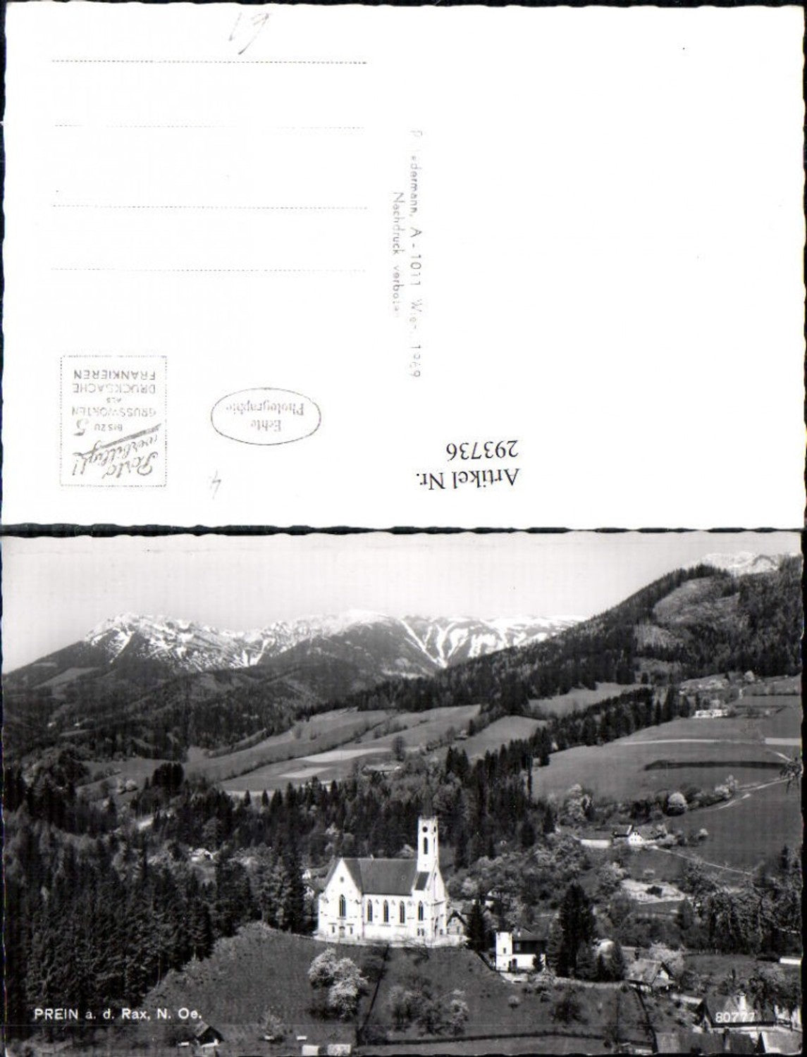 293736,Prein an d. Rax Kirche m. Raxalpe Bergkulisse
