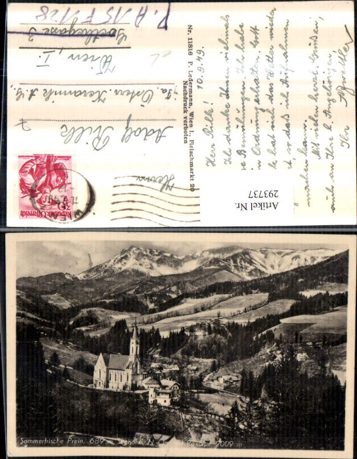 293737,Prein an d. Rax Teilansicht Kirche m. Raxalpe Bergkulisse