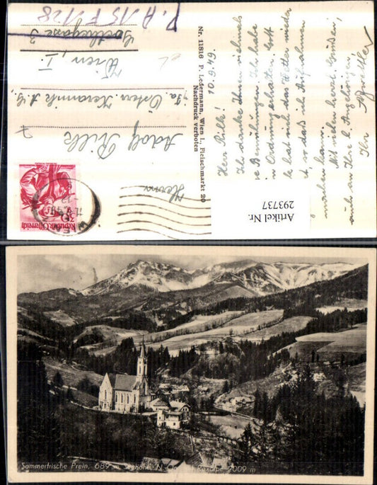 293737,Prein an d. Rax Teilansicht Kirche m. Raxalpe Bergkulisse