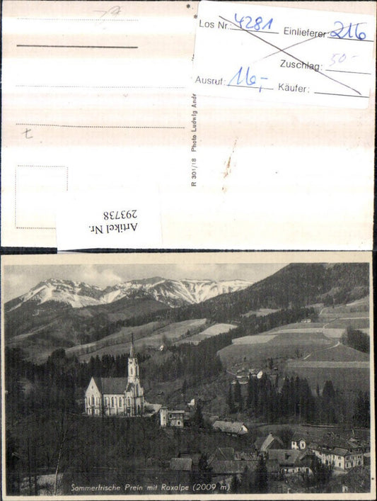 293738,Prein an d. Rax Teilansicht Kirche m. Raxalpe Bergkulisse