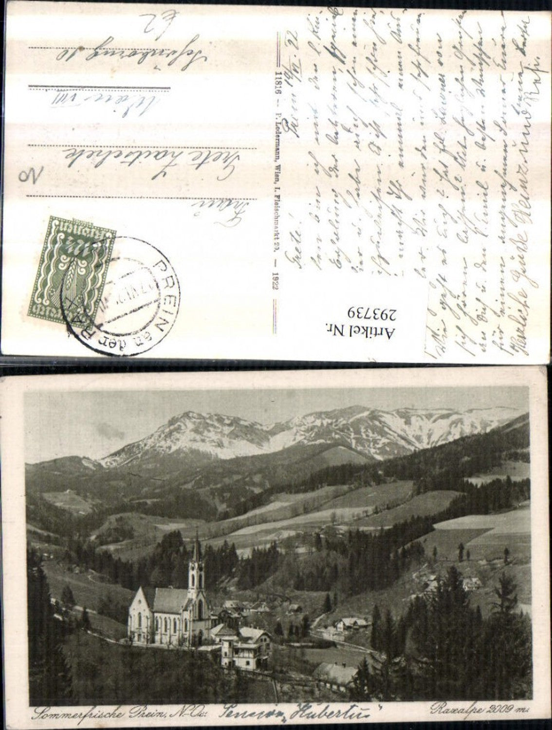 293739,Prein an d. Rax Teilansicht Kirche m. Raxalpe Bergkulisse