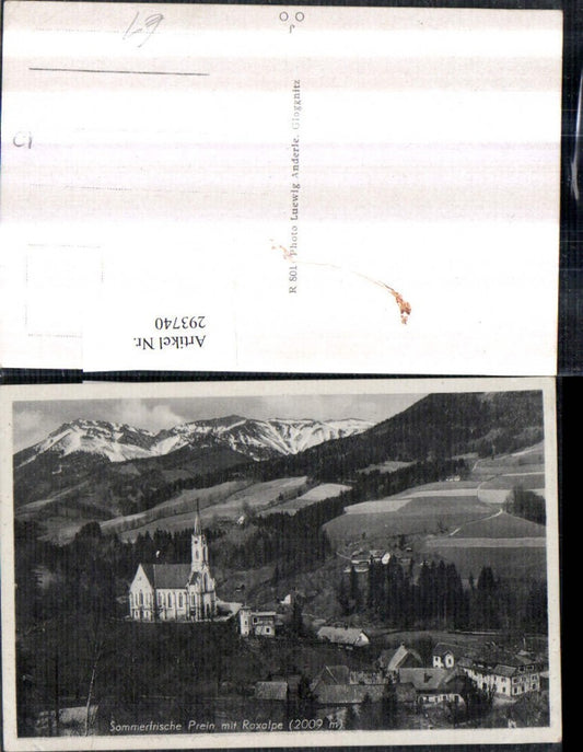 293740,Prein an d. Rax Teilansicht Kirche m. Raxalpe Bergkulisse