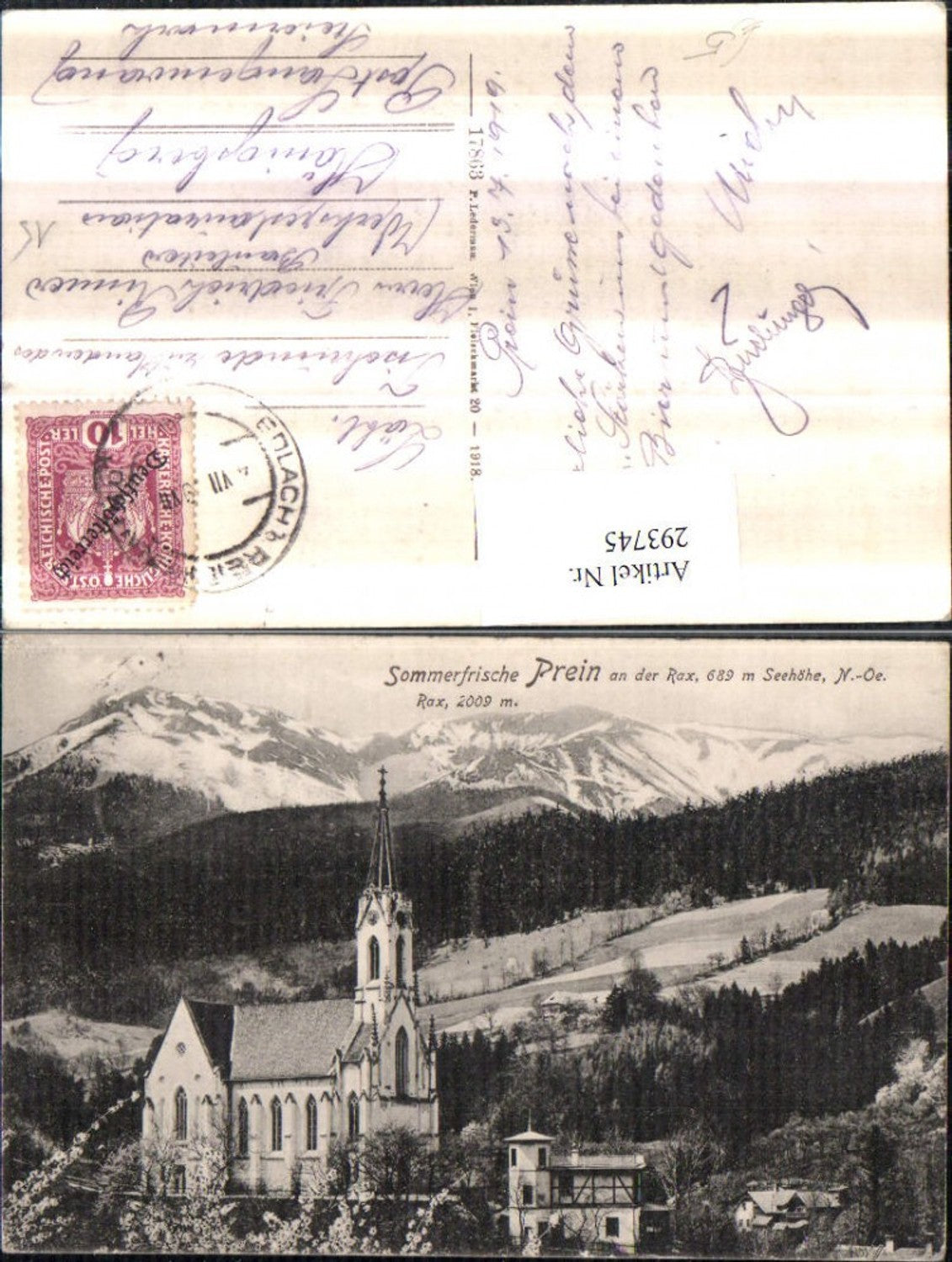 293745,Prein an d. Rax Kirche m. Rax Bergkulisse