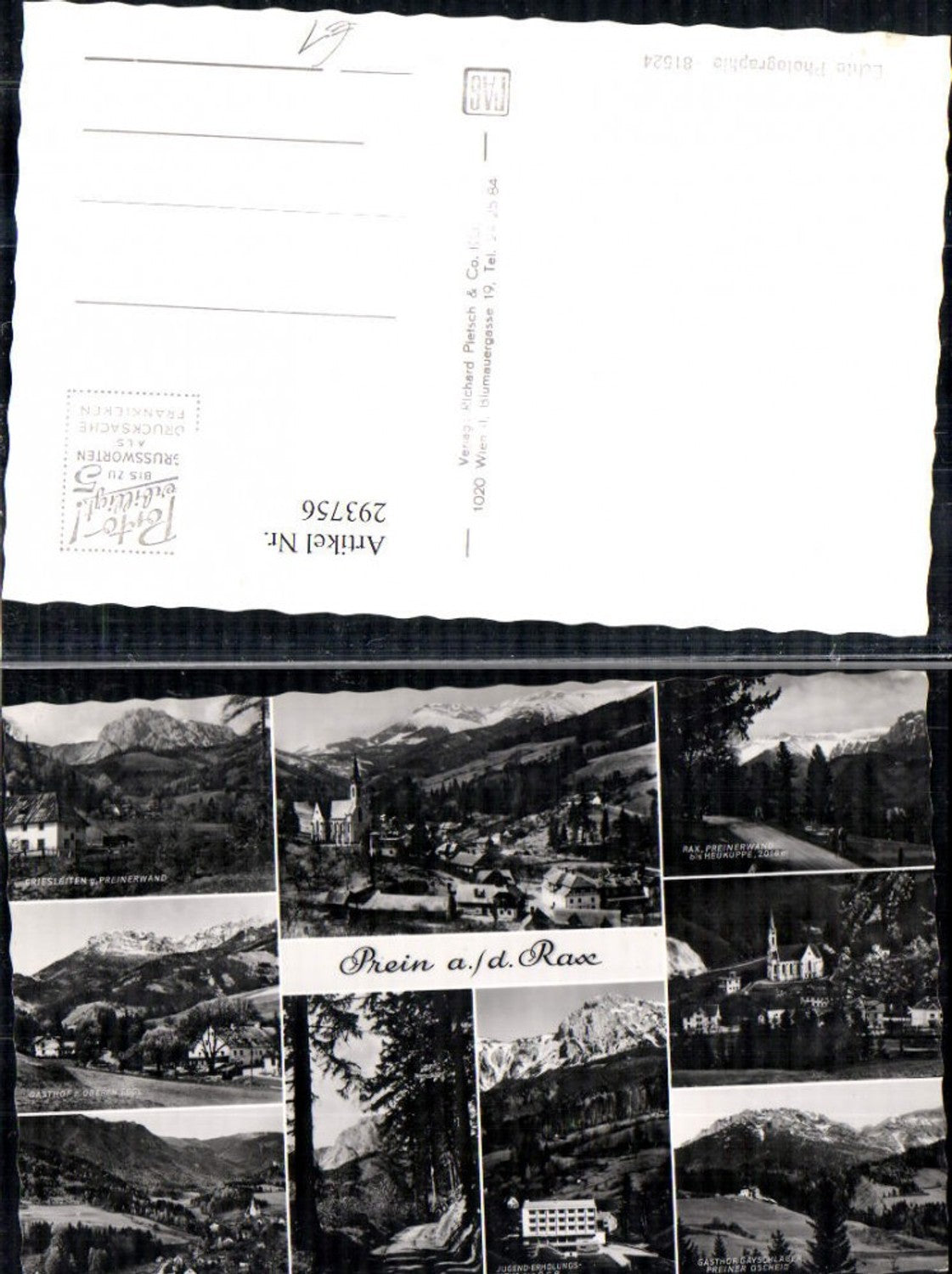 293756,Prein an d. Rax Totale Kirche Gasthof Eggl Jugenderholungsheim Griesleiten Mehrbildkarte
