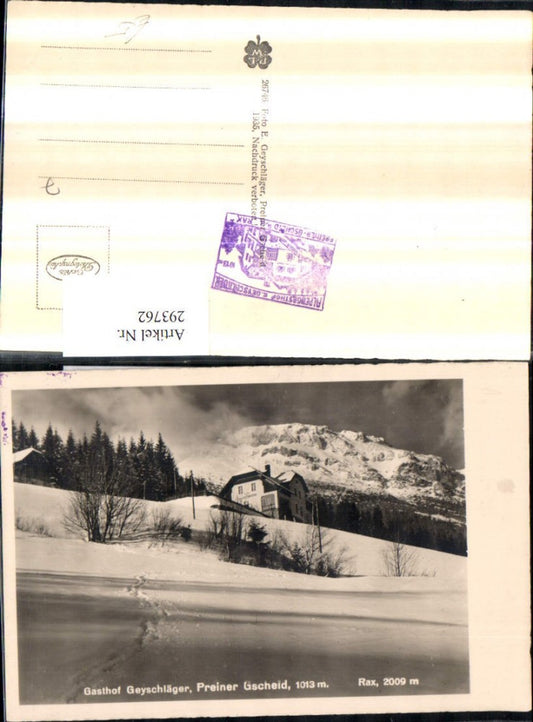 293762,Prein an d. Rax Gasthof Geyschläger m. Preiner Wand Bergkulisse Winterbild