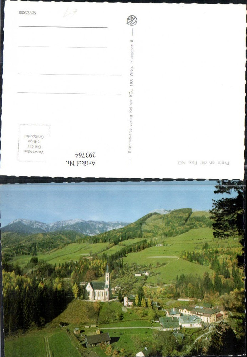 293764,Prein an d. Rax Teilansicht Kirche Bergkulisse