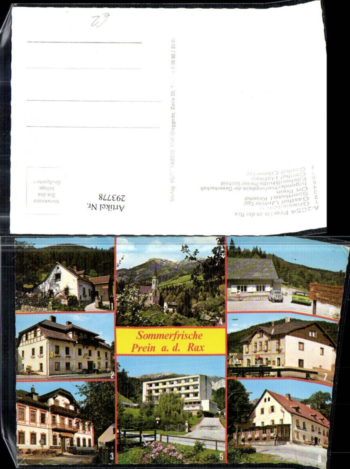 293778,Prein an d. Rax Kirche Gasthof Unterer Eggl Hoffmann Hotel Kaiserhof Mehrbildkarte