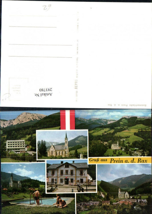 293780,Prein an d. Rax Totale Kirche Schwimmbad Gasthof Mehrbildkarte