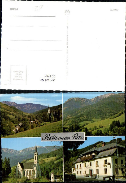 293785,Prein an d. Rax Kirche Gasthof Eggl Bergkulisse Mehrbildkarte