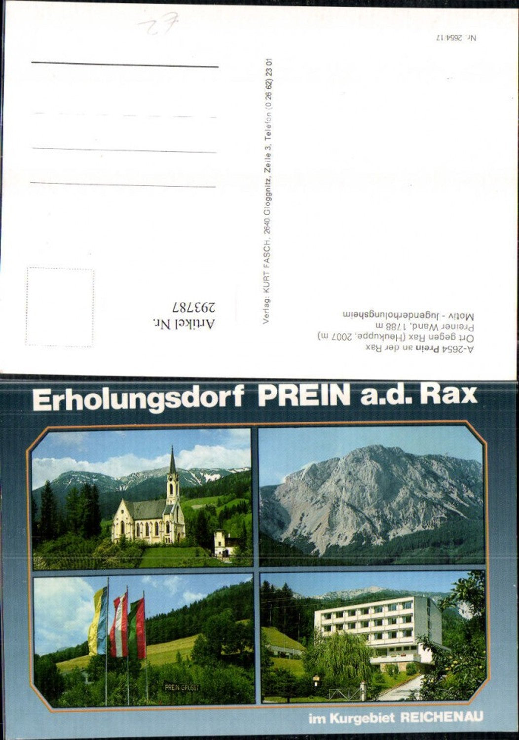 293787,Reichenau Prein an d. Rax Kirche Preiner Wand Jugenderholungsheim Mehrbildkarte