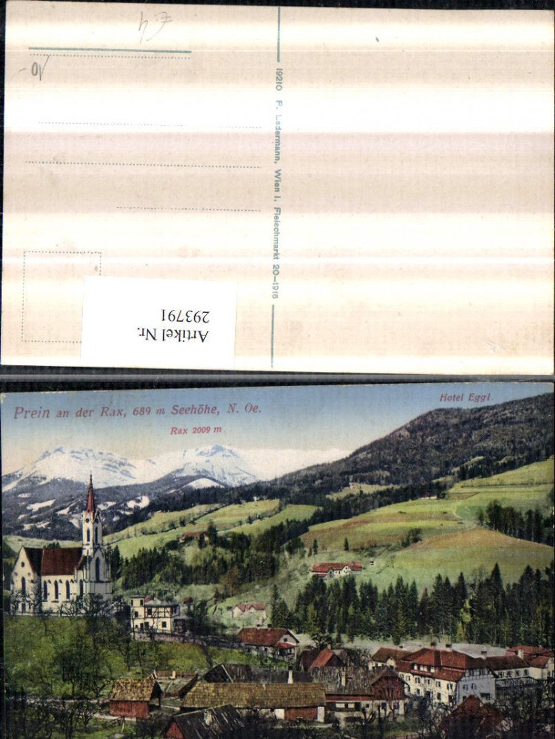 293791,Prein an d. Rax Teilansicht Kirche u. Hotel Eggl m. Rax Bergkulisse