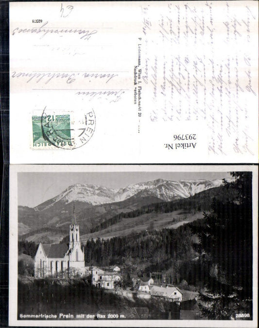 293796,Prein an d. Rax Teilansicht Kirche m. Rax Bergkulisse