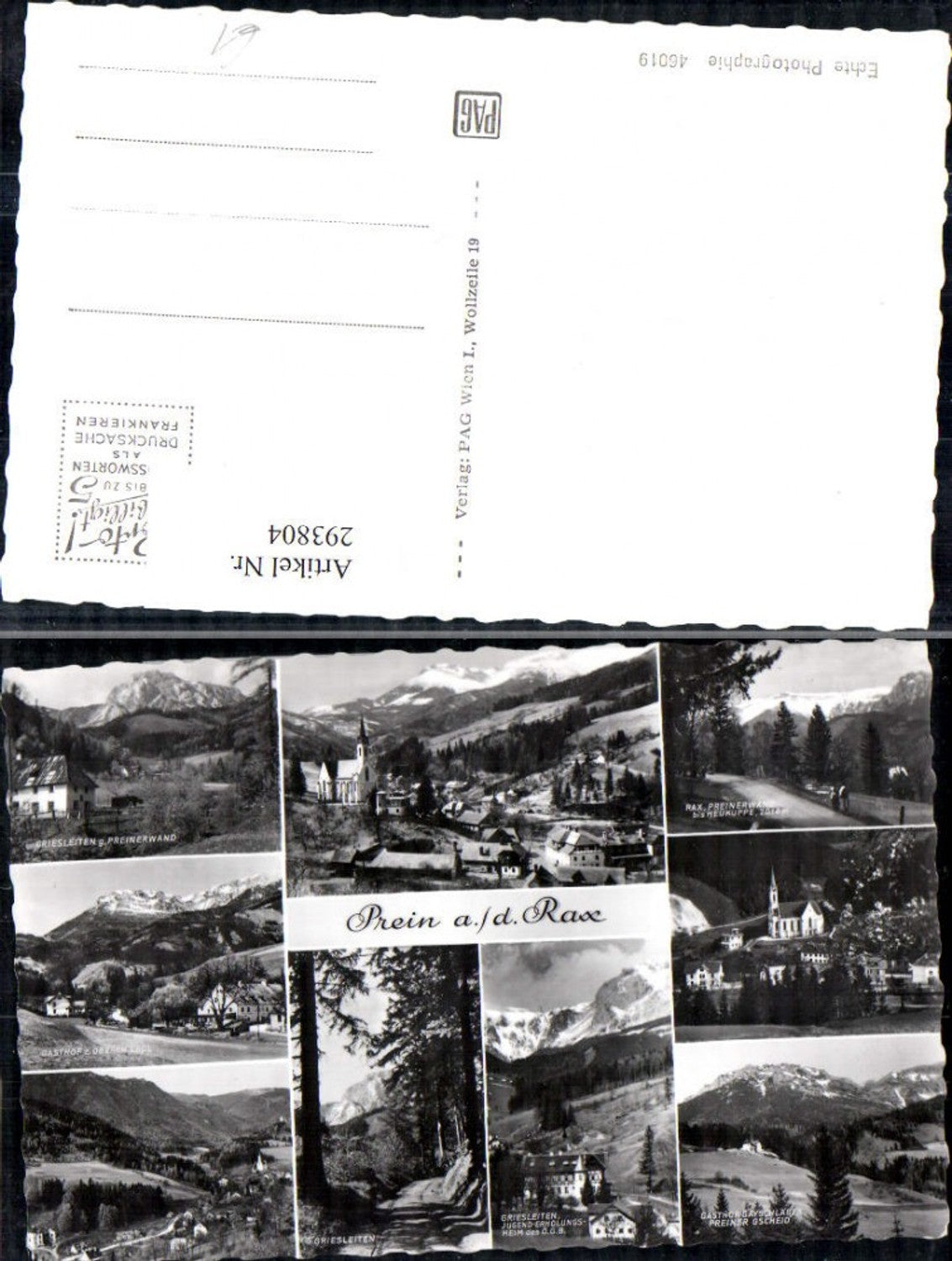 293804,Prein an d. Rax Totale Griesleiten Gasthof Gayschläger Preinerwand Mehrbildkarte