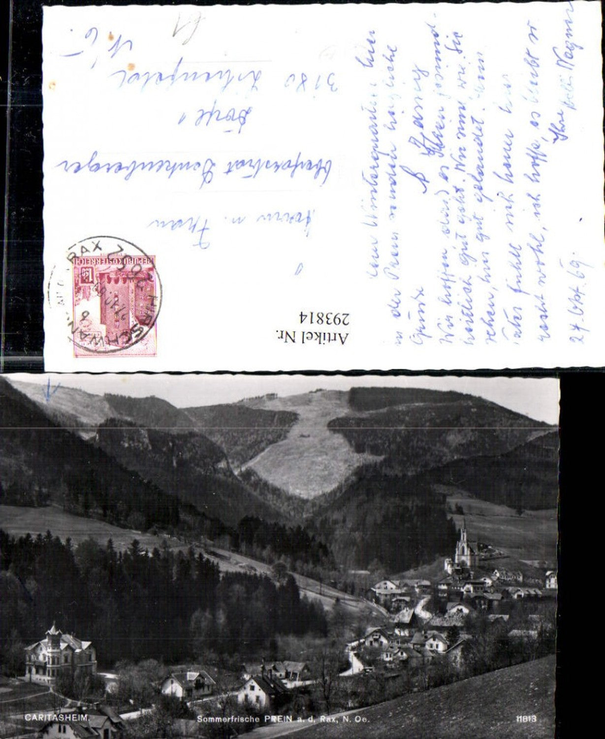 293814,Prein an d. Rax Totale m. Caritasheim Bergkulisse