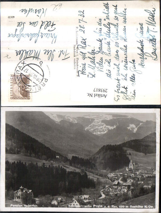 293817,Prein an d. Rax Totale m. Pension Hubertus Bergkulisse