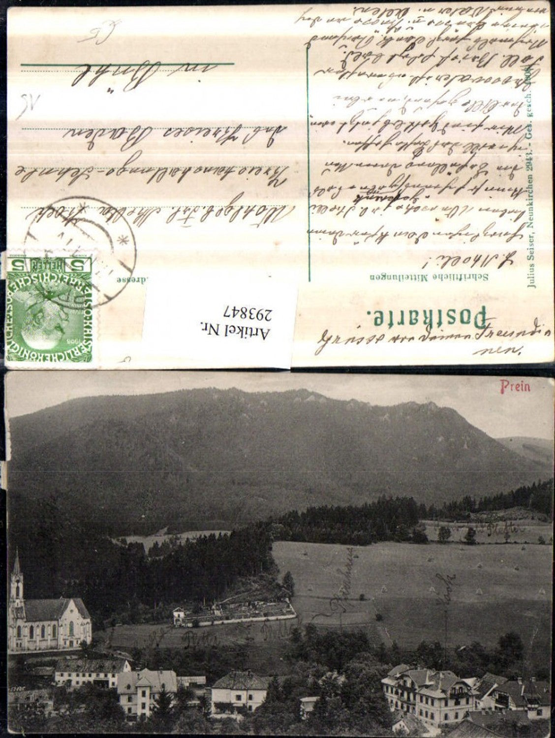 293847,Prein an d. Rax Teilansicht Kirche Bergkulisse