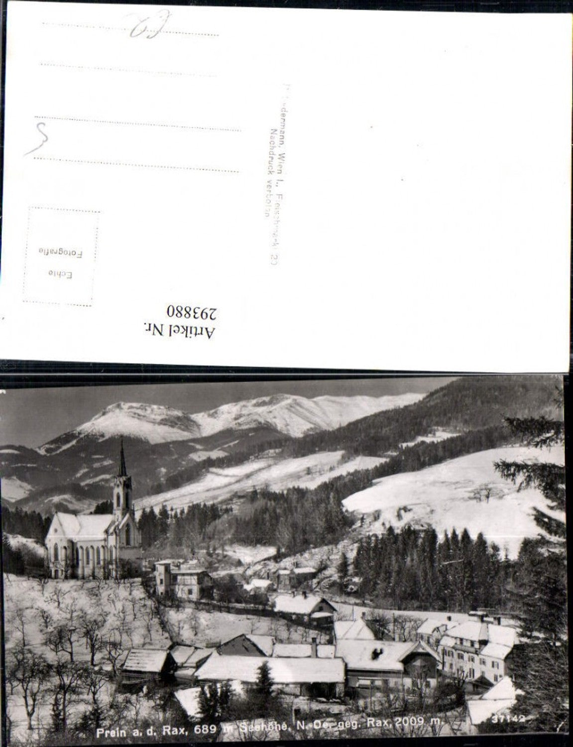 293880,Prein an d. Rax Teilansicht Kirche geg. Rax Bergkulisse Winterbild