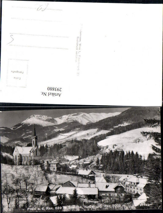 293880,Prein an d. Rax Teilansicht Kirche geg. Rax Bergkulisse Winterbild