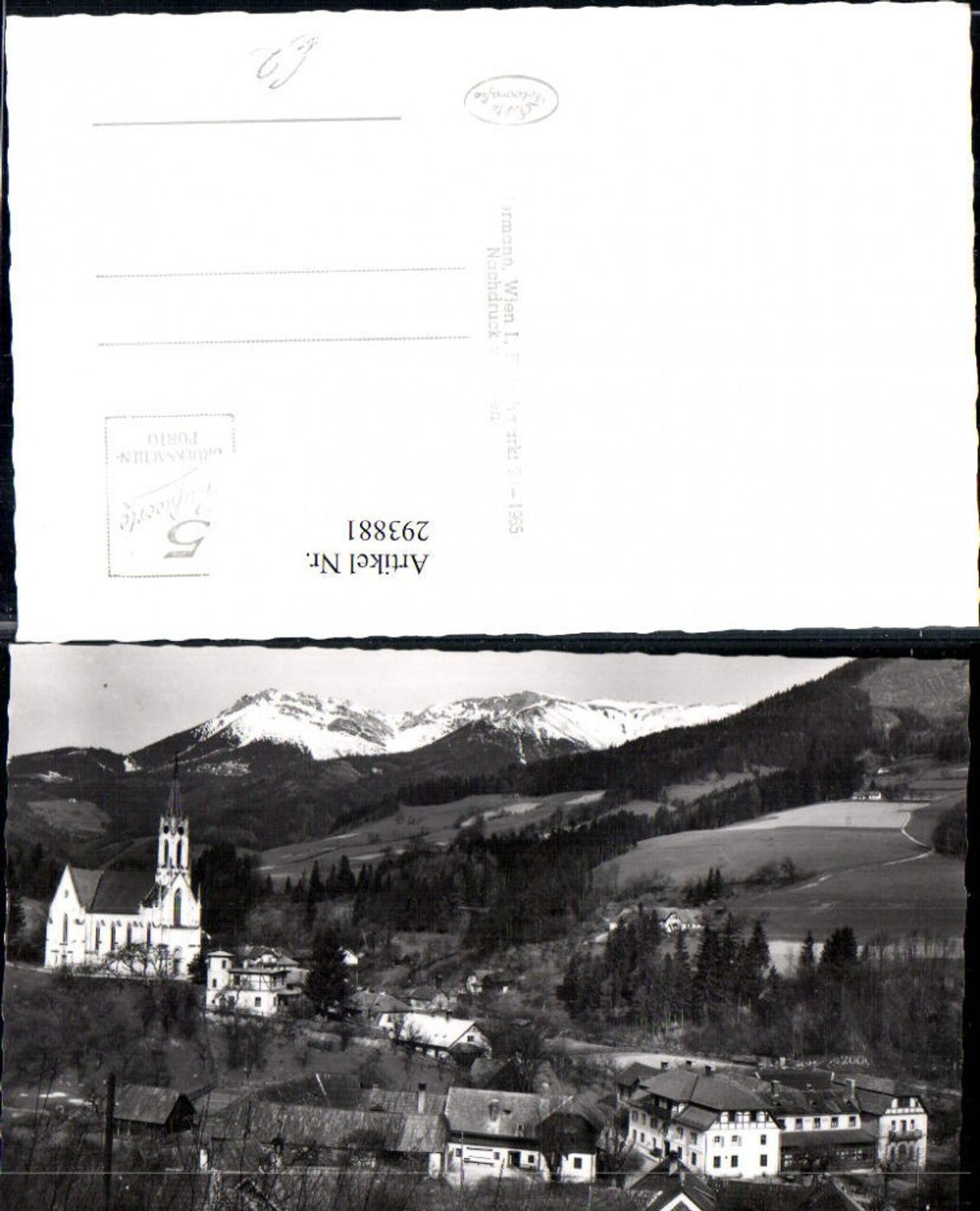 293881,Prein an d. Rax Teilansicht Kirche u. Alpengasthof Unterer Eggl Bergkulisse